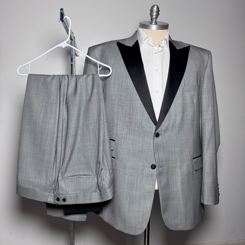 International Collection Tuxedo Suit Mens 52XL 46x34 Grey Peak Lapel Formal